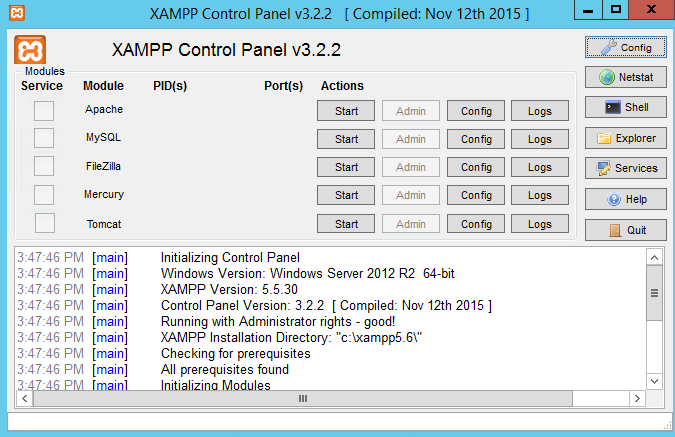 xampp control panel v3.1.0.3.1.0
